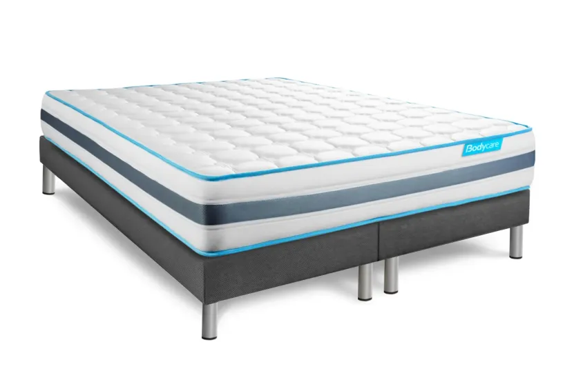 Ensemble Matelas Sommier 160x200 cm - 2 Sommiers Gris - Bodyzone