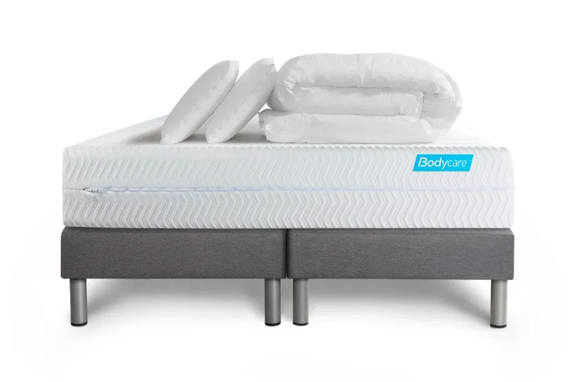 Pack lit complet 180x200 cm - Matelas + 2 Sommiers Gris + 2 oreillers + Couette - Biocare