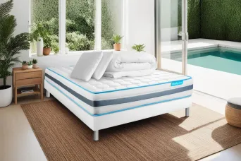 Pack lit complet 160x200 cm - Matelas + Sommier Blanc + 2 oreillers + Couette - Bodyzone