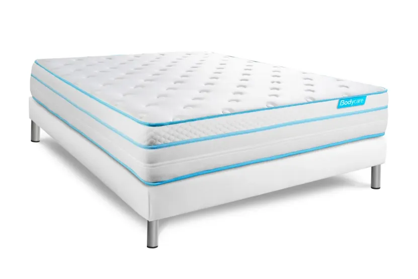 Ensemble Matelas Sommier 160x200 cm - Sommier Blanc (déjà monté) - Bodyzone+