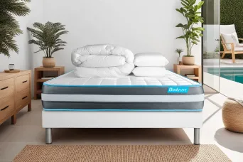 Pack lit complet 140x200 cm - Matelas + Sommier Blanc + 2 oreillers + Couette - Bodyform