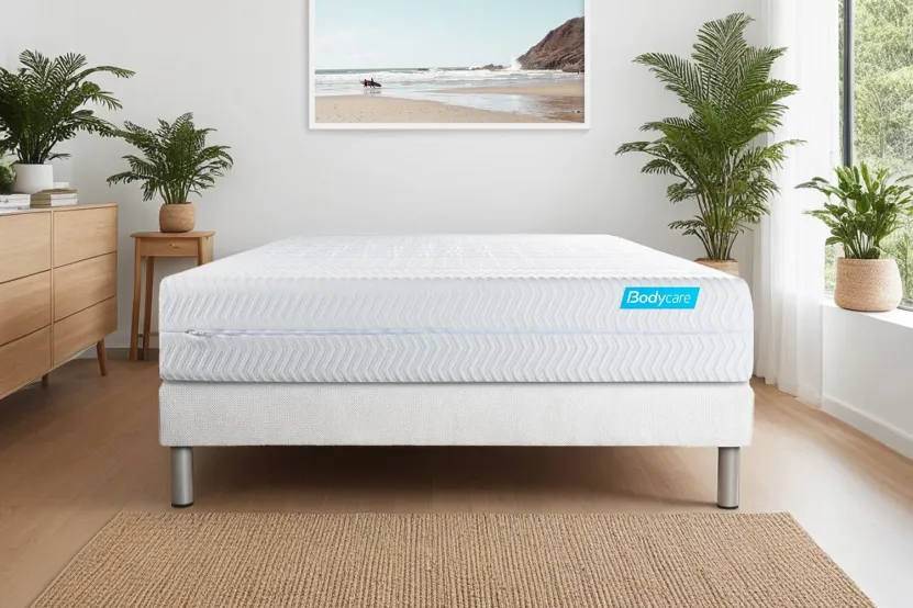 Ensemble Matelas Sommier 140x190 cm - Sommier Blanc (déjà monté) - Biocare