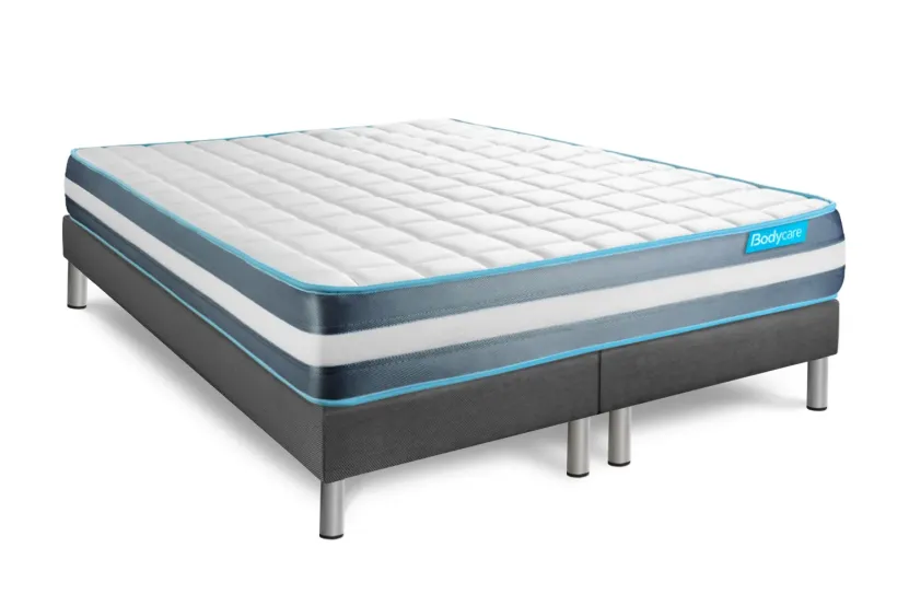 Pack lit complet 180x200 cm - Matelas + 2 Sommiers Gris + 2 oreillers + Couette - Bodyform