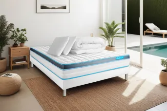 Pack lit complet 140x190 cm - Matelas + Sommier Blanc + 2 oreillers + Couette - Perform