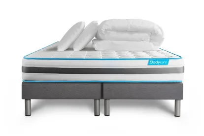 Pack lit complet 160x200 cm - Matelas + 2 Sommiers Gris + 2 oreillers + Couette - Bodyzone