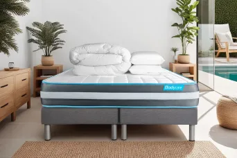 Pack lit complet 180x200 cm - Matelas + 2 Sommiers Gris + 2 oreillers + Couette - Bodyform