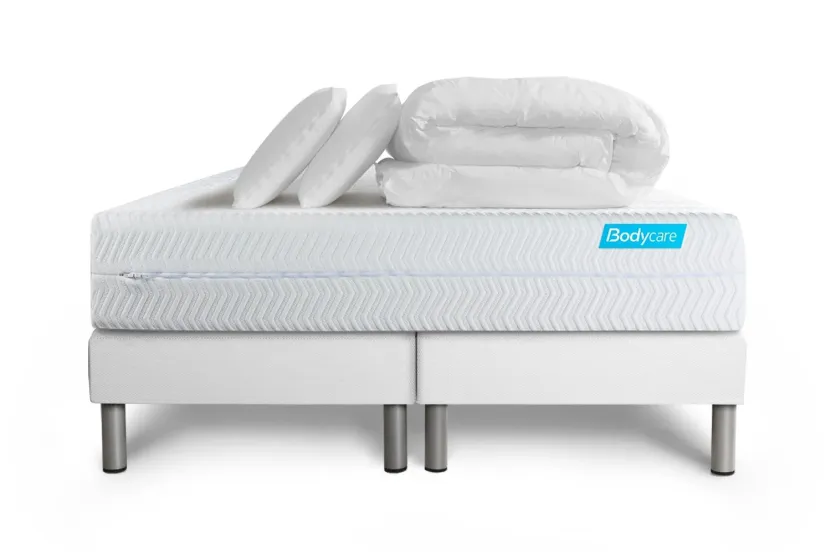 Pack lit complet 180x200 cm - Matelas + 2 Sommiers Blancs + 2 oreillers + Couette - Biocare