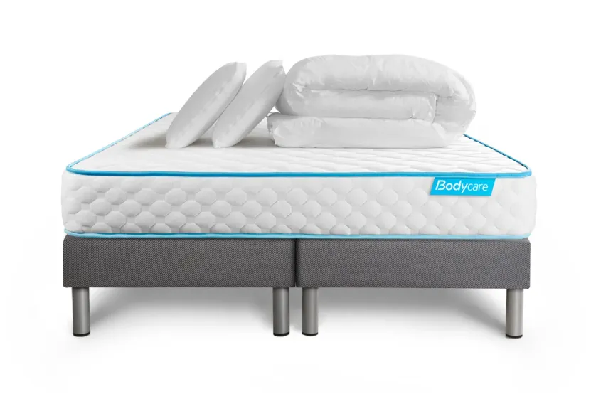 Pack lit complet 160x200 cm - Matelas + 2 Sommiers Gris + 2 oreillers + Couette - Bodyone