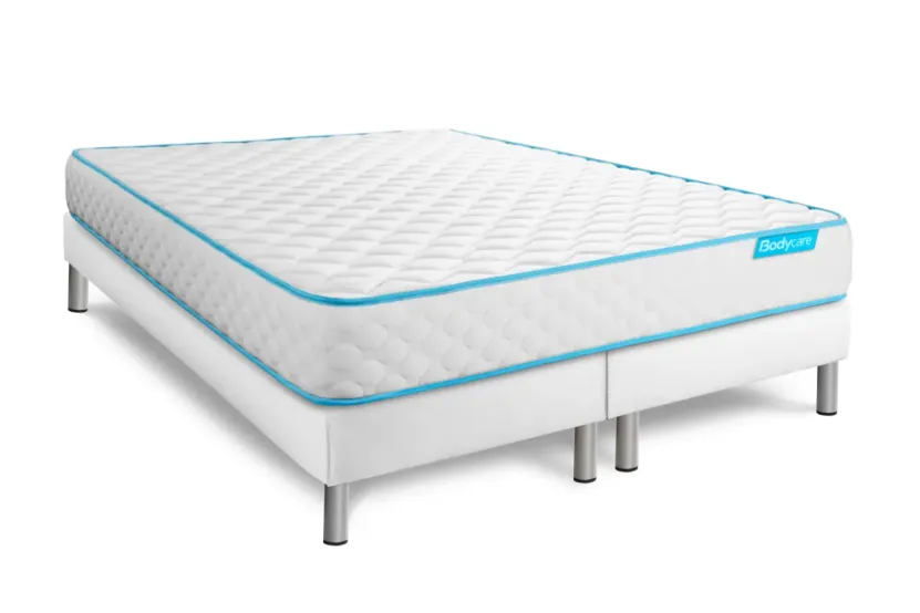 Pack lit complet 160x200 cm - Matelas + 2 Sommiers Blancs + 2 oreillers + Couette - Bodyone