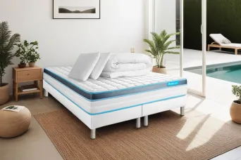 Pack lit complet 200x200 cm - Matelas + 2 Sommiers Blancs + 2 oreillers + Couette - Perform