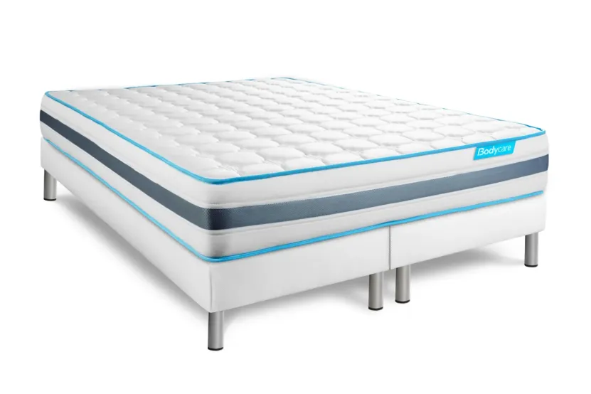 Pack lit complet 200x200 cm - Matelas + 2 Sommiers Blancs + 2 oreillers + Couette - Bodyzone