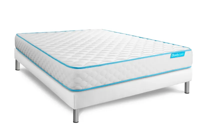 Pack lit complet 140x200 cm - Matelas + Sommier Blanc + 2 oreillers + Couette - Bodyone