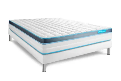 Pack lit complet 180x200 cm - Matelas + Sommier Blanc (en kit) + 2 oreillers + Couette - BodyFit