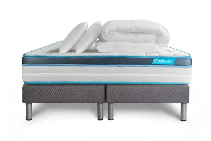 Pack lit complet 180x200 cm - Matelas + 2 Sommiers Gris + 2 oreillers + Couette - Perform