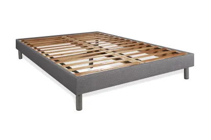 Pack lit complet 140x200 cm - Matelas + Sommier Gris (en kit) + 2 oreillers + Couette - Biocare