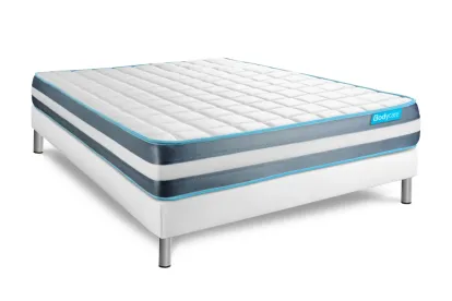 Pack lit complet 140x190 cm - Matelas + Sommier Blanc + 2 oreillers + Couette - Bodyform