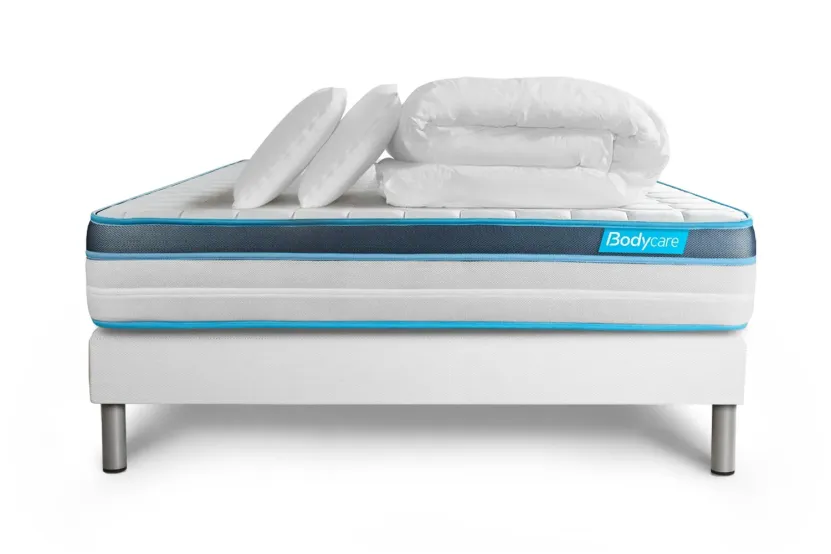 Pack lit complet 140x200 cm - Matelas + Sommier Blanc + 2 oreillers + Couette - Perform