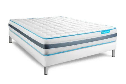 Pack lit complet 140x190 cm - Matelas + Sommier Blanc + 2 oreillers + Couette - Bodyzone