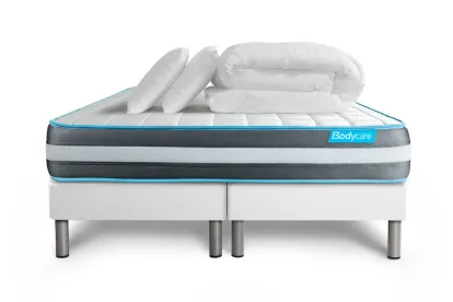 Pack lit complet 200x200 cm - Matelas + 2 Sommiers Blancs + 2 oreillers + Couette - Bodyform