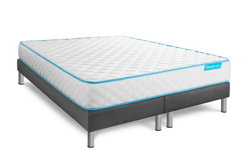 Pack lit complet 200x200 cm - Matelas + 2 Sommiers Gris + 2 oreillers + Couette - Bodyone