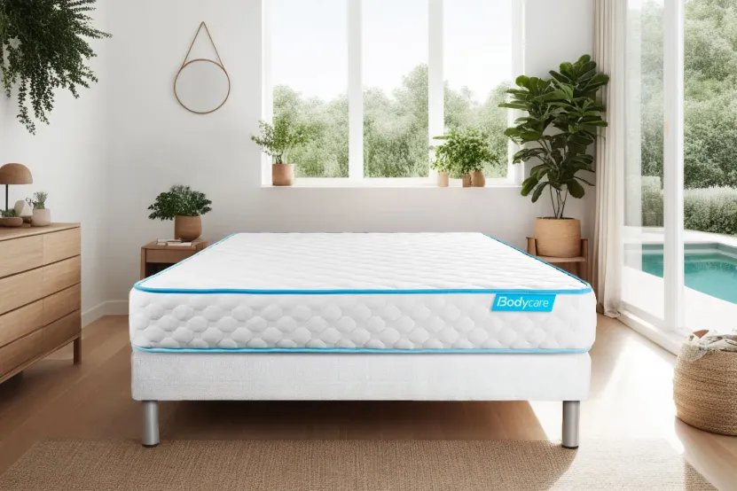 Ensemble Matelas Sommier 140x190 cm - Sommier Blanc (déjà monté) - Bodyone