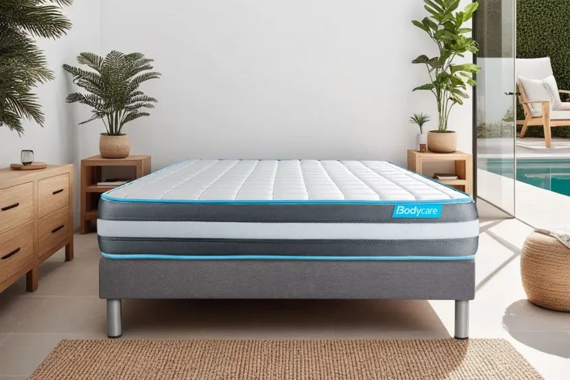 Ensemble Matelas Sommier 140x190 cm - Sommier Gris (déjà monté) - Bodyform