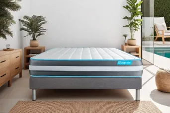 Ensemble Matelas Sommier 160x200 cm - Sommier Gris (déjà monté) - Bodyform