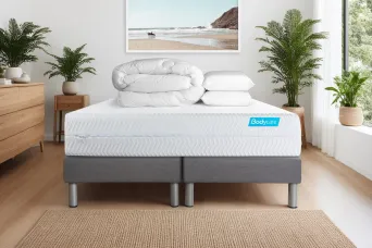 Pack lit complet 160x200 cm - Matelas + 2 Sommiers Gris + 2 oreillers + Couette - Biocare