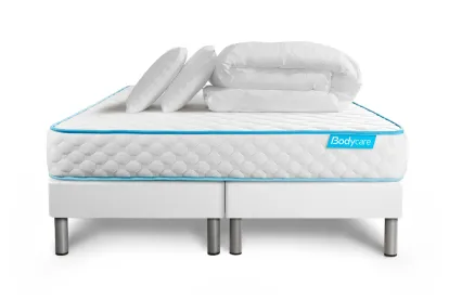 Pack lit complet 180x200 cm - Matelas + 2 Sommiers Blancs + 2 oreillers + Couette - Bodyone